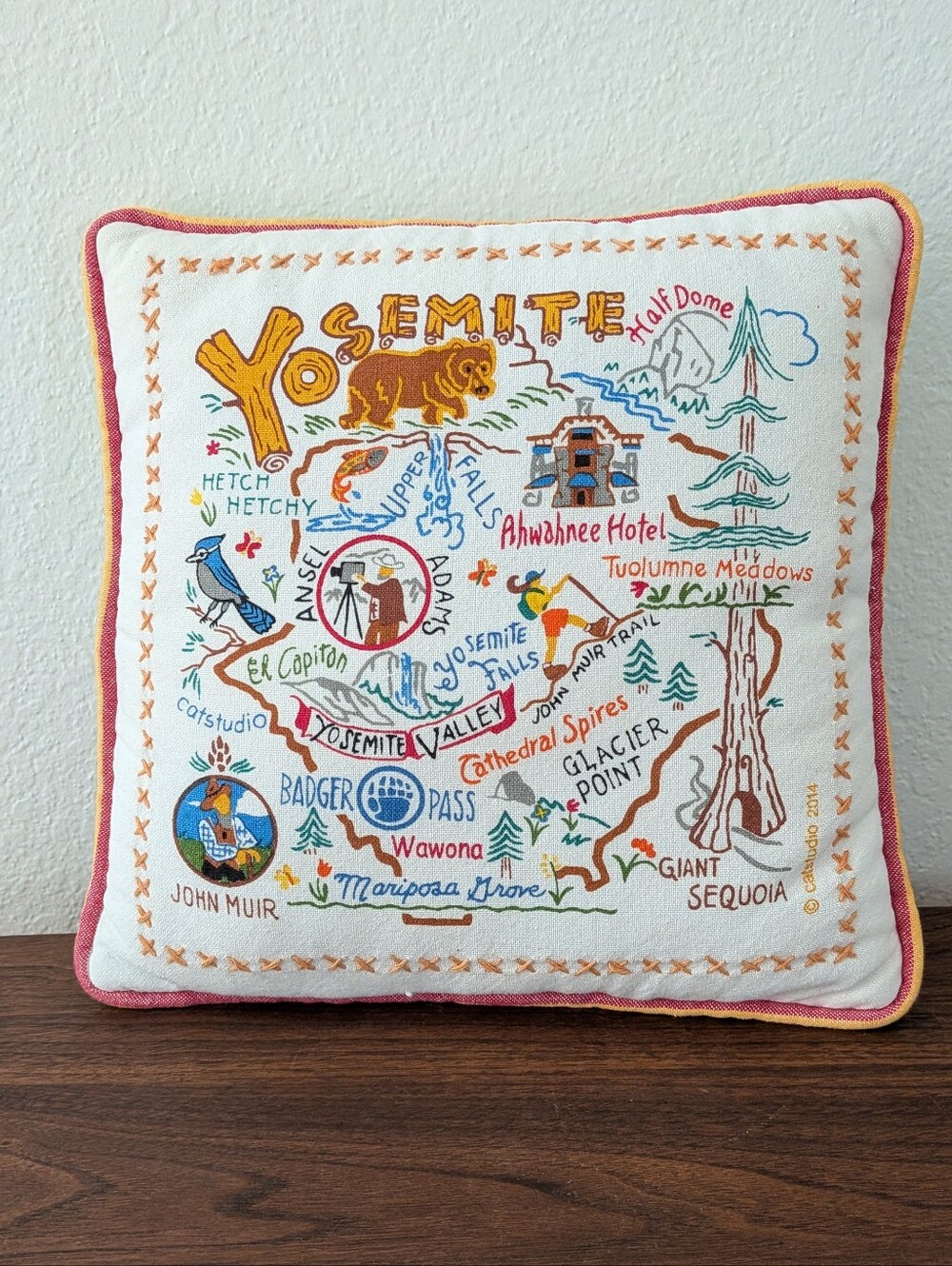 Catstudio Yosemite Hand-Embroidered Pillow 11x11 Organic Cotton